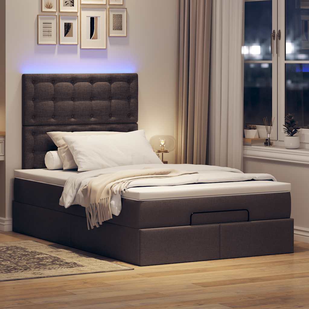 vidaXL Ottoman bed met matras en LED's 120x200cm stof donkerbruin afbeelding