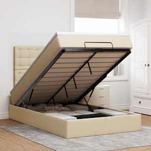 Otomanski posteljni okvir z vzmetnico krem 120x200 cm blago