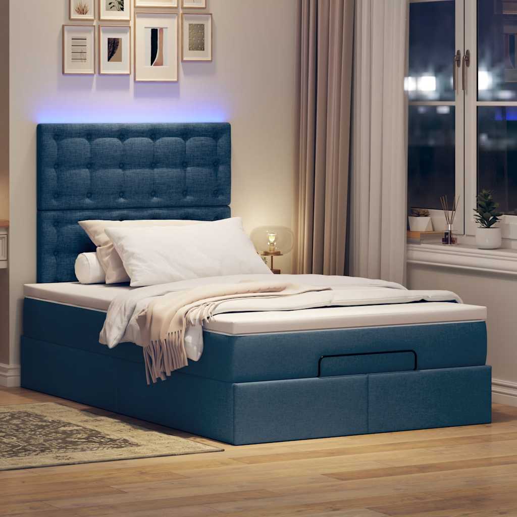Thumbnail - vidaXL Ottoman-Bett mit Matratze & LEDs Blau 120x200 cm Stoff