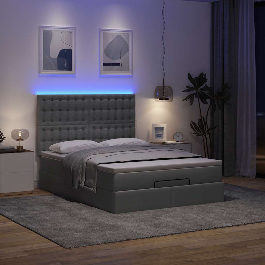 vidaXL Ottoman bed met matras en LED's 140x190cm stof donkergrijs afbeelding
