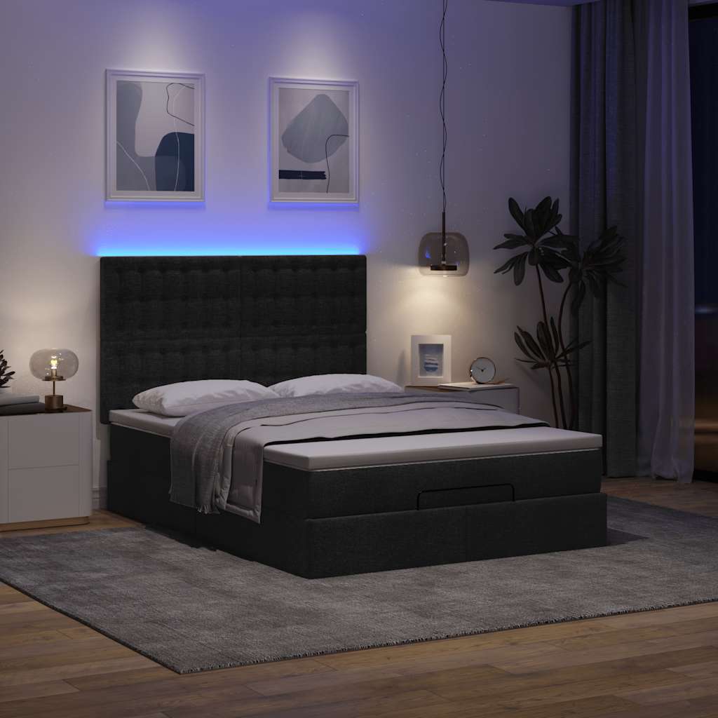 vidaXL Ottoman bed met matras en LED's 140x190cm stof zwart afbeelding