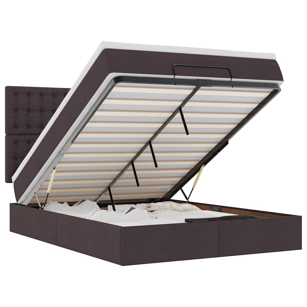Thumbnail - vidaXL Ottoman-Bett mit Matratze & LEDs Dunkelbraun 140x190 cm Stoff