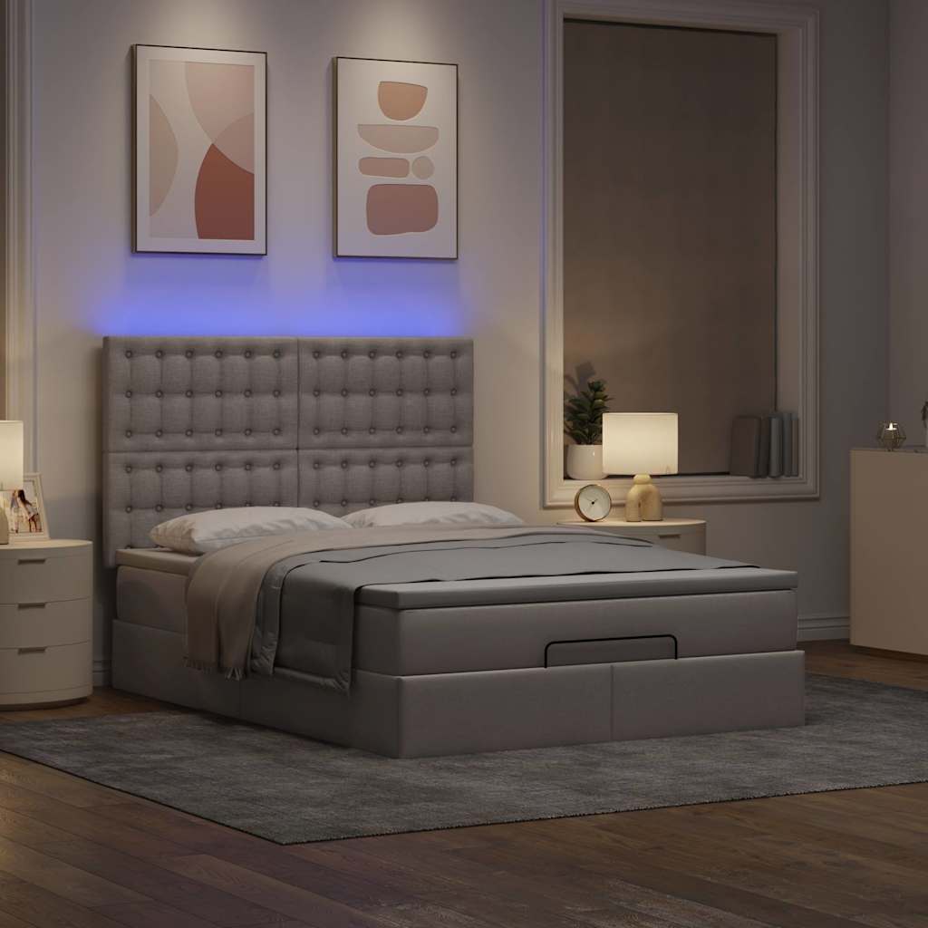 vidaXL Ottoman bed met matras en LED's 140x190cm stof taupe, foto 2