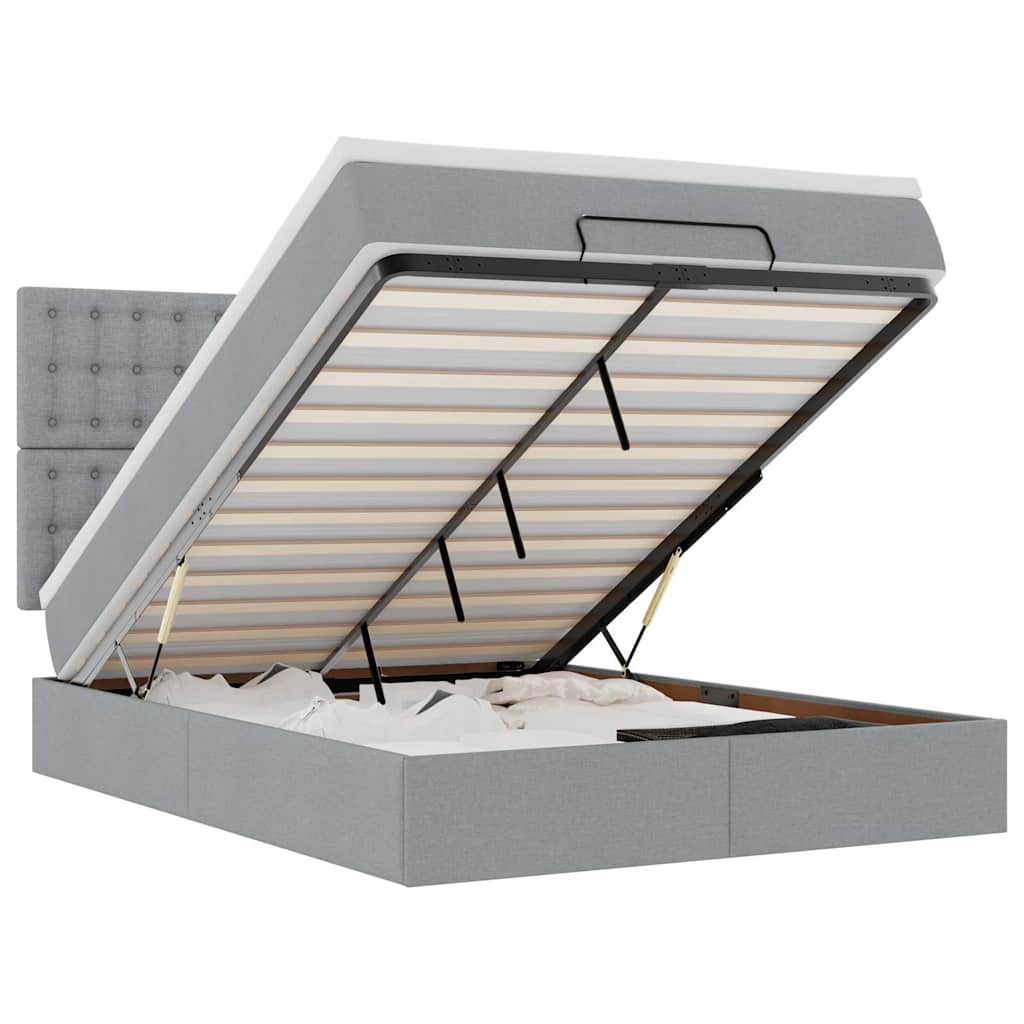 vidaXL Ottoman bed met matras en LED's 140x200cm stof lichtgrijs grijs, foto 3