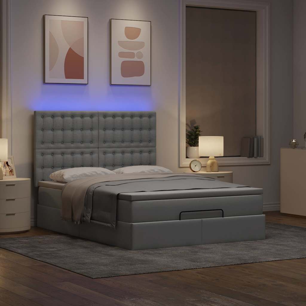 vidaXL Ottoman bed met matras en LED's 140x200cm stof lichtgrijs afbeelding