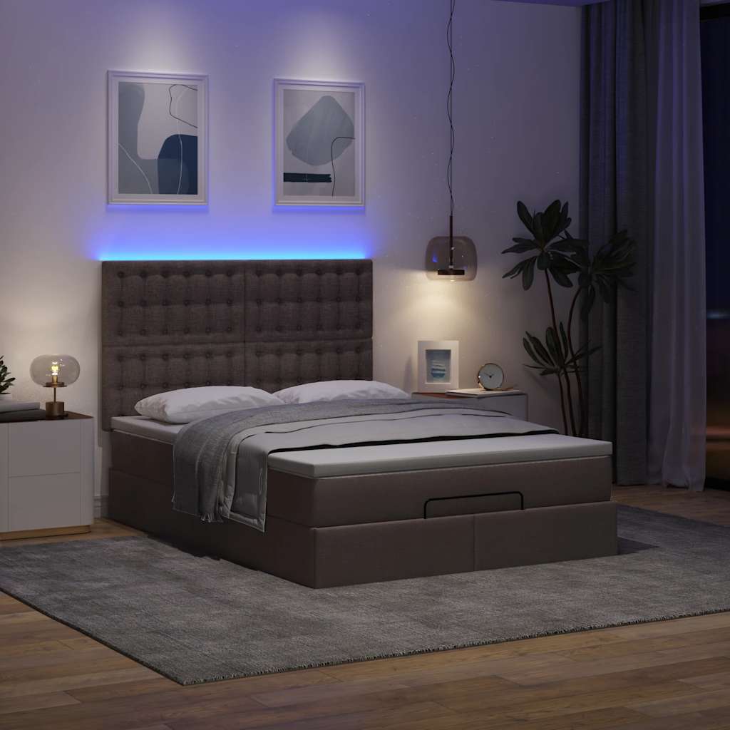 vidaXL Ottoman bed met matras en LED's 140x200cm stof donkerbruin afbeelding