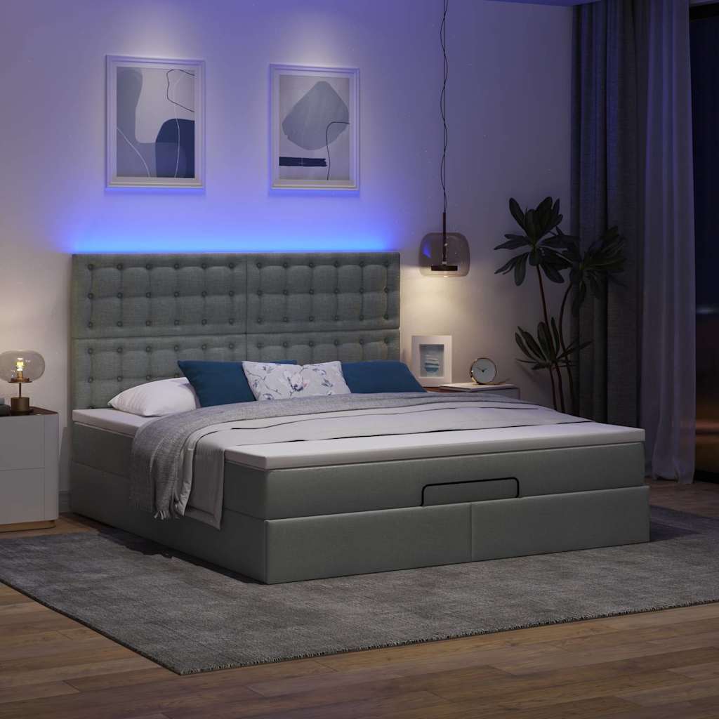 Thumbnail - vidaXL Ottoman-Bett mit Matratze & LEDs Dunkelgrau 160x200 cm Stoff