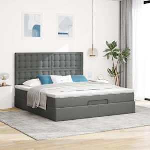 Osmanský rám postele s matrací tmavě šedá 160x200cm textil - obrázek 4