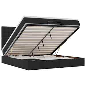 Otomanski posteljni okvir z vzmetnico črn 160x200 cm blago