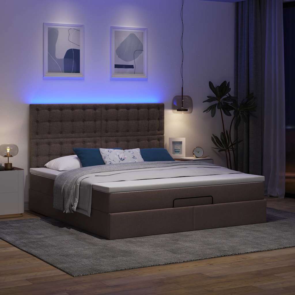 vidaXL Ottoman bed met matras en LED's 180x200cm stof donkerbruin afbeelding