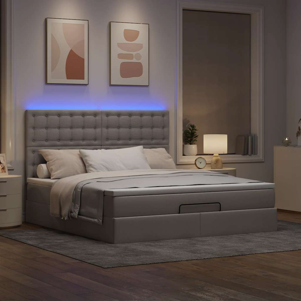 vidaXL Ottoman bed met matras en LED's 180x200cm stof taupe afbeelding