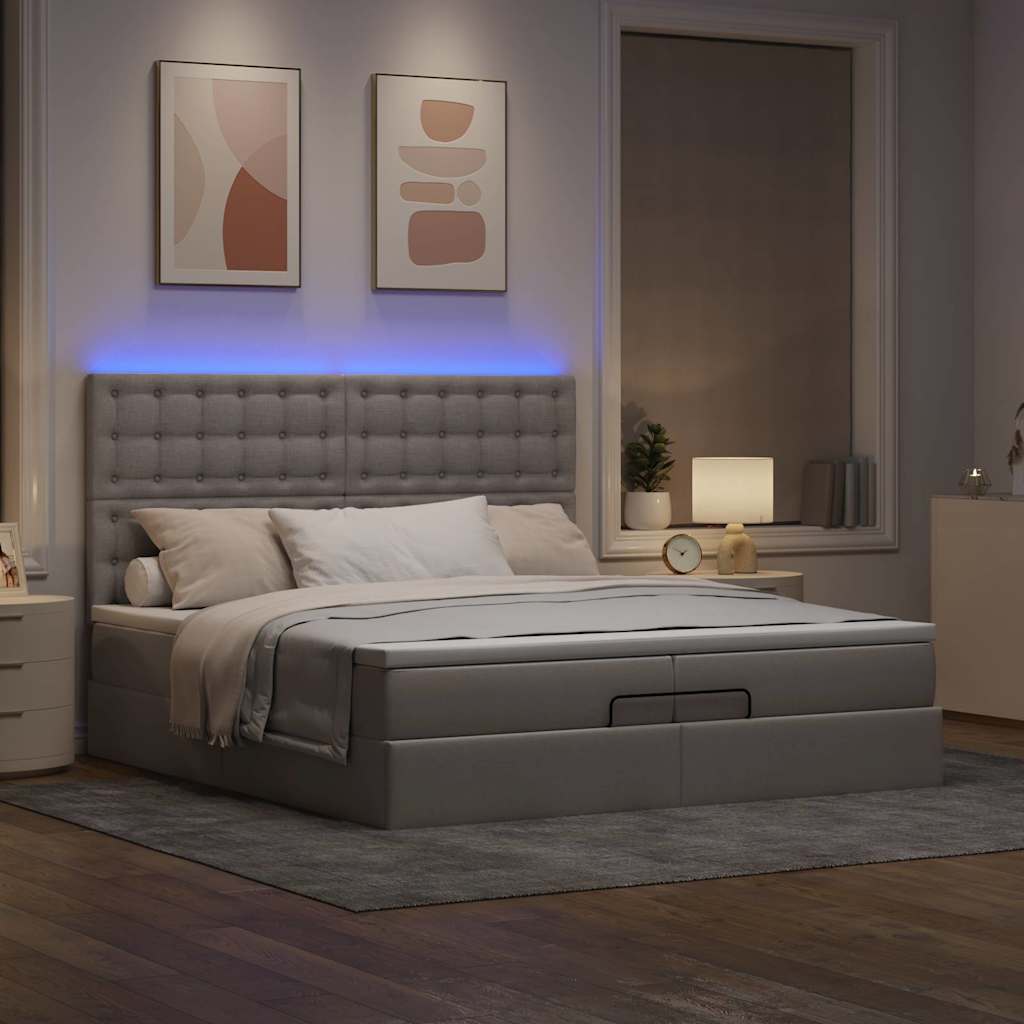 vidaXL Ottoman bed met matrassen en LED's 200x200cm stof taupe afbeelding