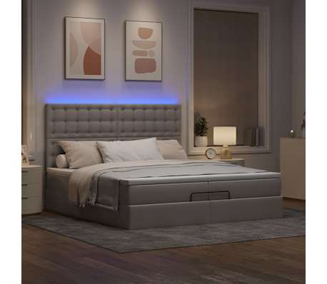 vidaXL Οθωμανικό κρεβάτι με στρώματα & LEDs Taupe 200x200cm ύφασμα