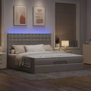 vidaXL Οθωμανικό κρεβάτι με στρώματα & LEDs Taupe 200x200cm ύφασμα