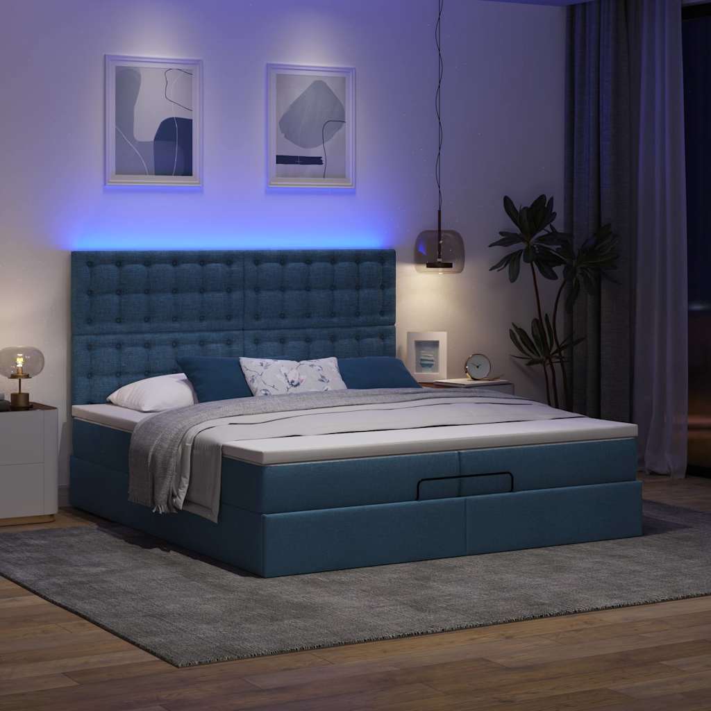 vidaXL Ottoman bed met matrassen en LED's 200x200cm stof blauw afbeelding