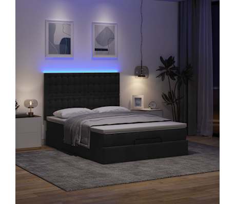 vidaXL Ottoman Bed with Mattress & LEDs Black Double Fabric