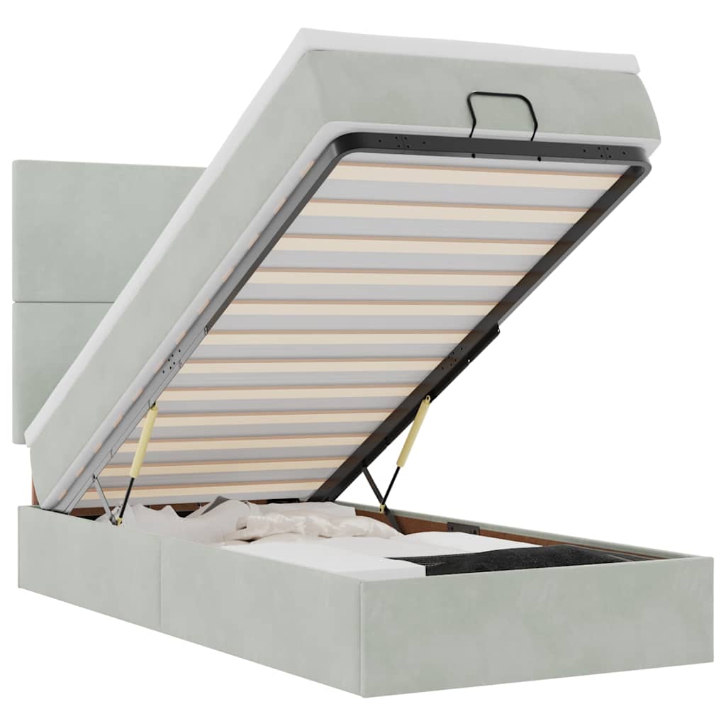 vidaXL Османска легло с матраци и LED, светлосиво, 90x190 см, кадифе-image-3314216