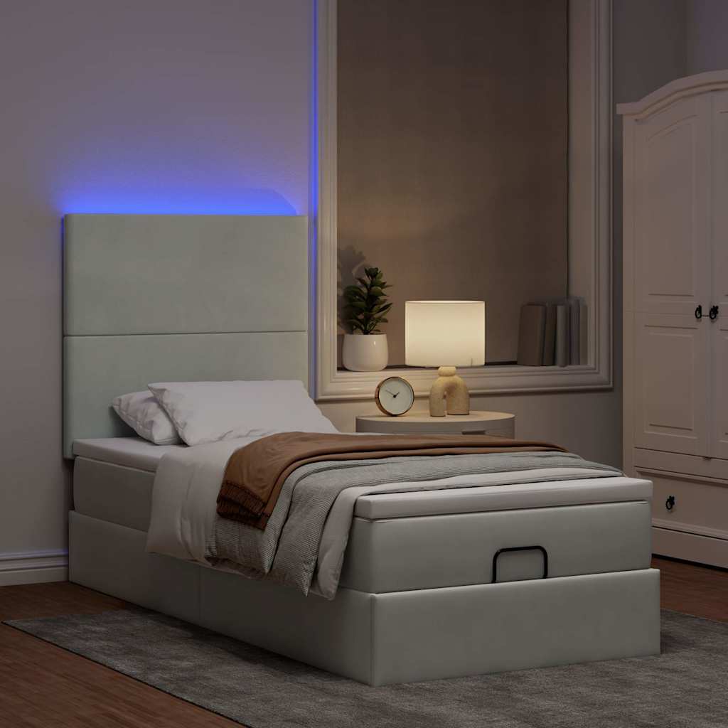 vidaXL Ottoman bed met matrassen en LED's 90x200cm fluweel lichtgrijs afbeelding