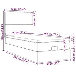 Osmanský rám postele s matracemi světle šedá 90x200cm samet - obrázek 18