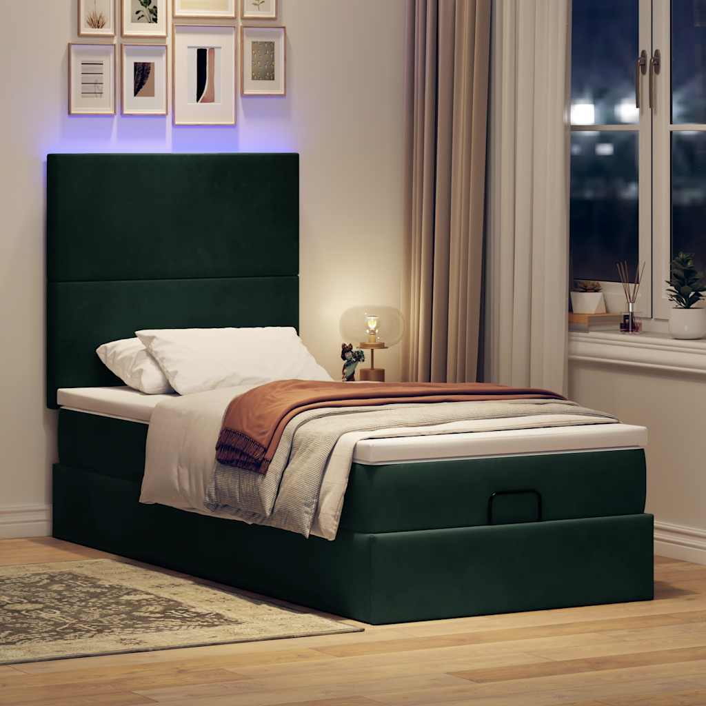 Thumbnail - vidaXL Ottoman-Bett mit Matratzen & LEDs Dunkelgrün 90x200 cm Samt