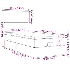 Osmanský rám postele s matracemi tmavě šedá 90x200cm samet - obrázek 18