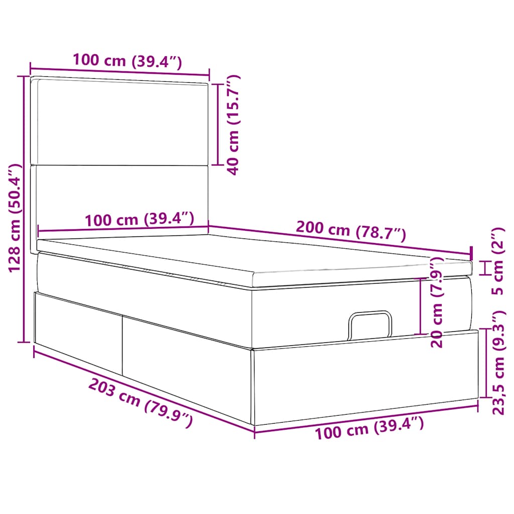 Osmanský rám postele s matracemi tmavě zelené 100x200cm samet - obrázek 18