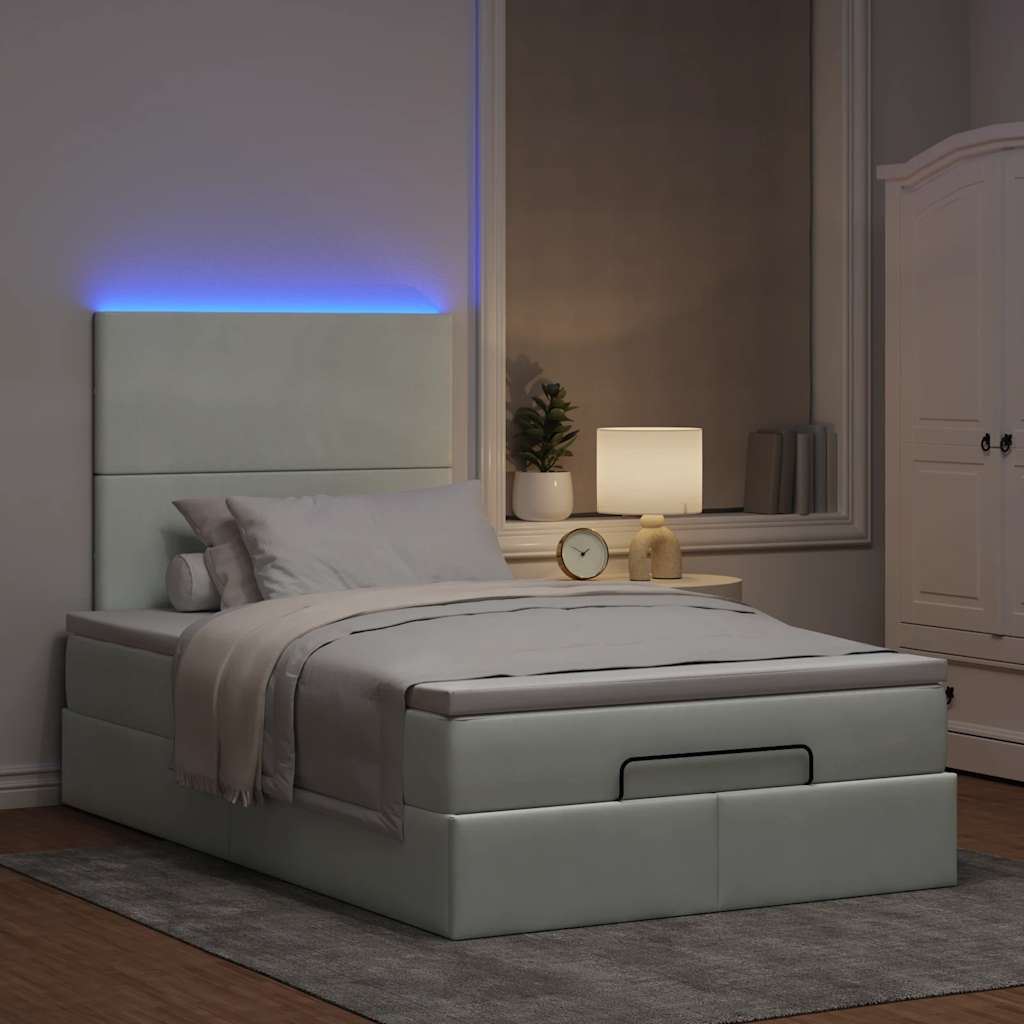 vidaXL Ottoman-Bett mit Matratzen & LEDs Hellgrau 120x190 cm Samt