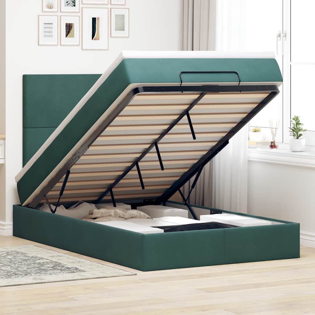 vidaXL Cadru de pat otoman cu saltele, catifea verde închis 120x190cm