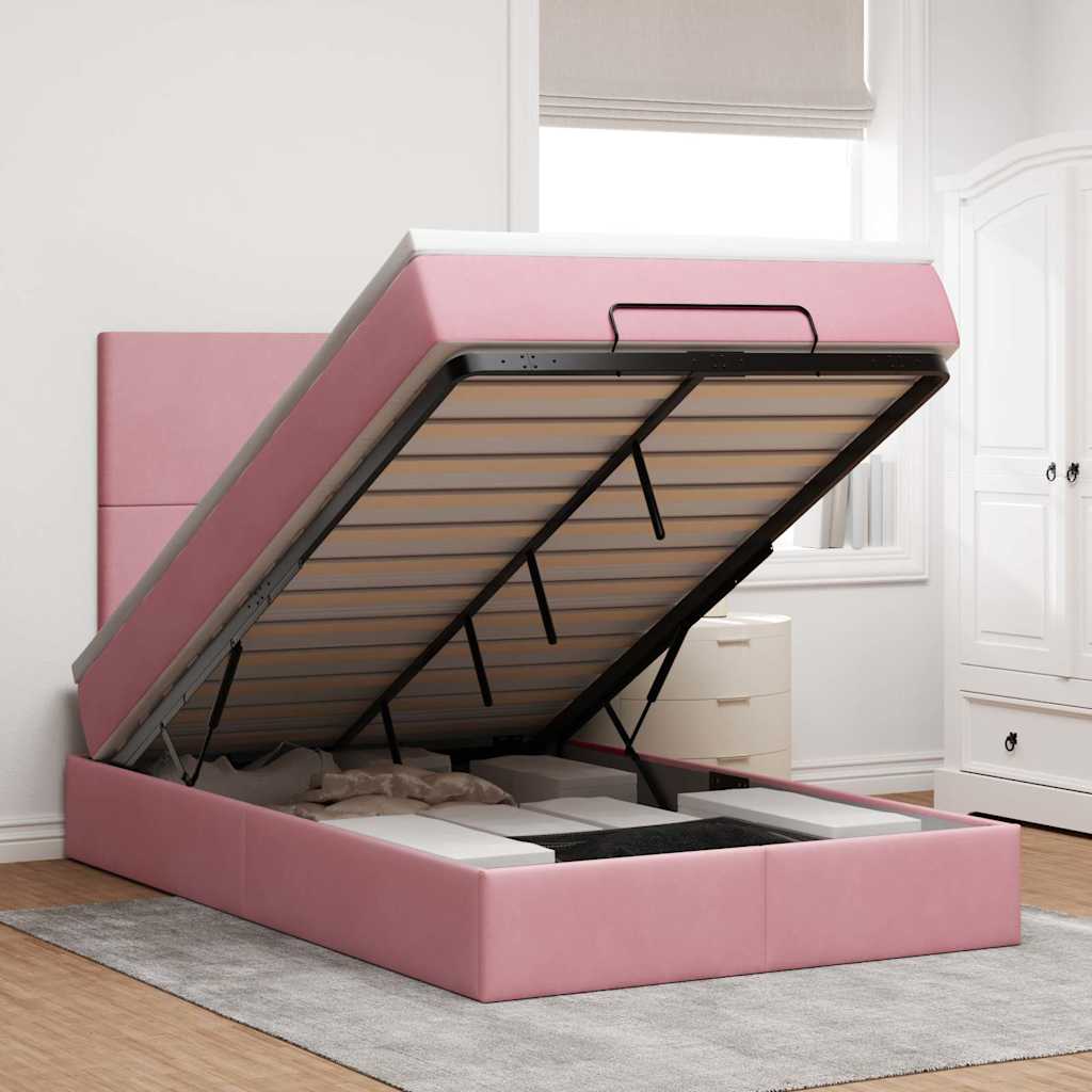 vidaXL Cadru de pat otoman cu saltele Roz 120x190cm catifea