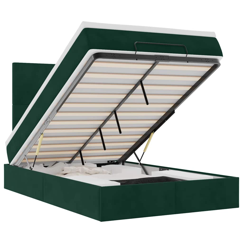 Thumbnail - vidaXL Ottoman-Bett mit Matratzen & LEDs Dunkelgrün 120x200 cm Samt