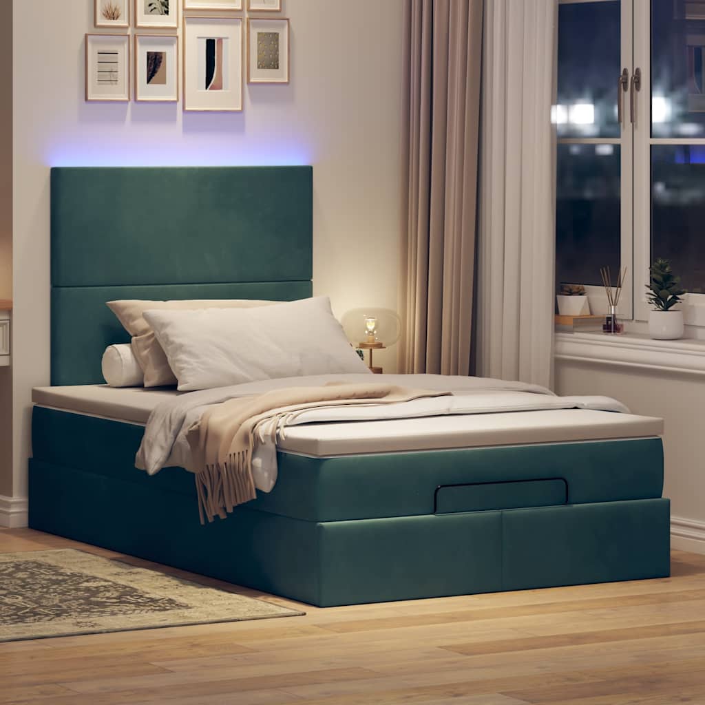 Thumbnail - vidaXL Ottoman-Bett mit Matratzen & LEDs Dunkelgrün 120x200 cm Samt
