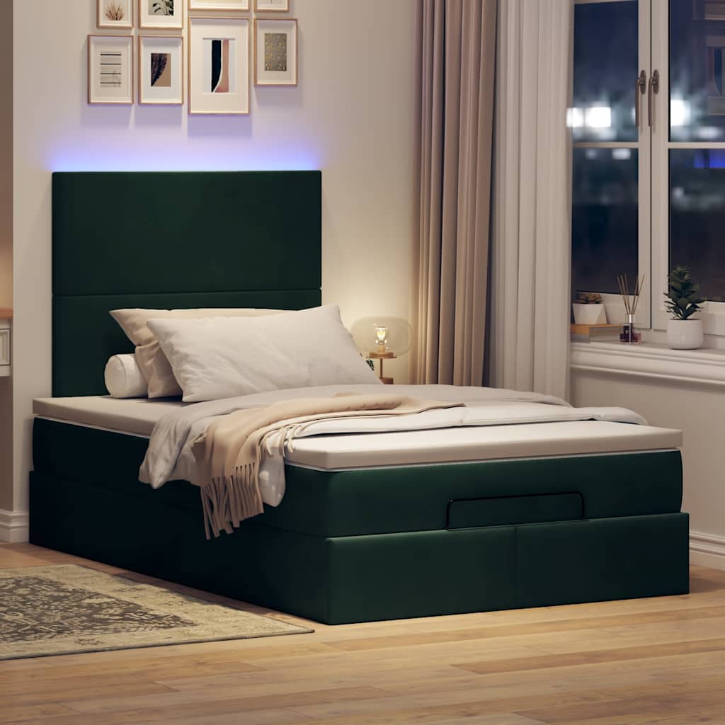 Thumbnail - vidaXL Ottoman-Bett mit Matratzen & LEDs Dunkelgrün 120x200 cm Samt