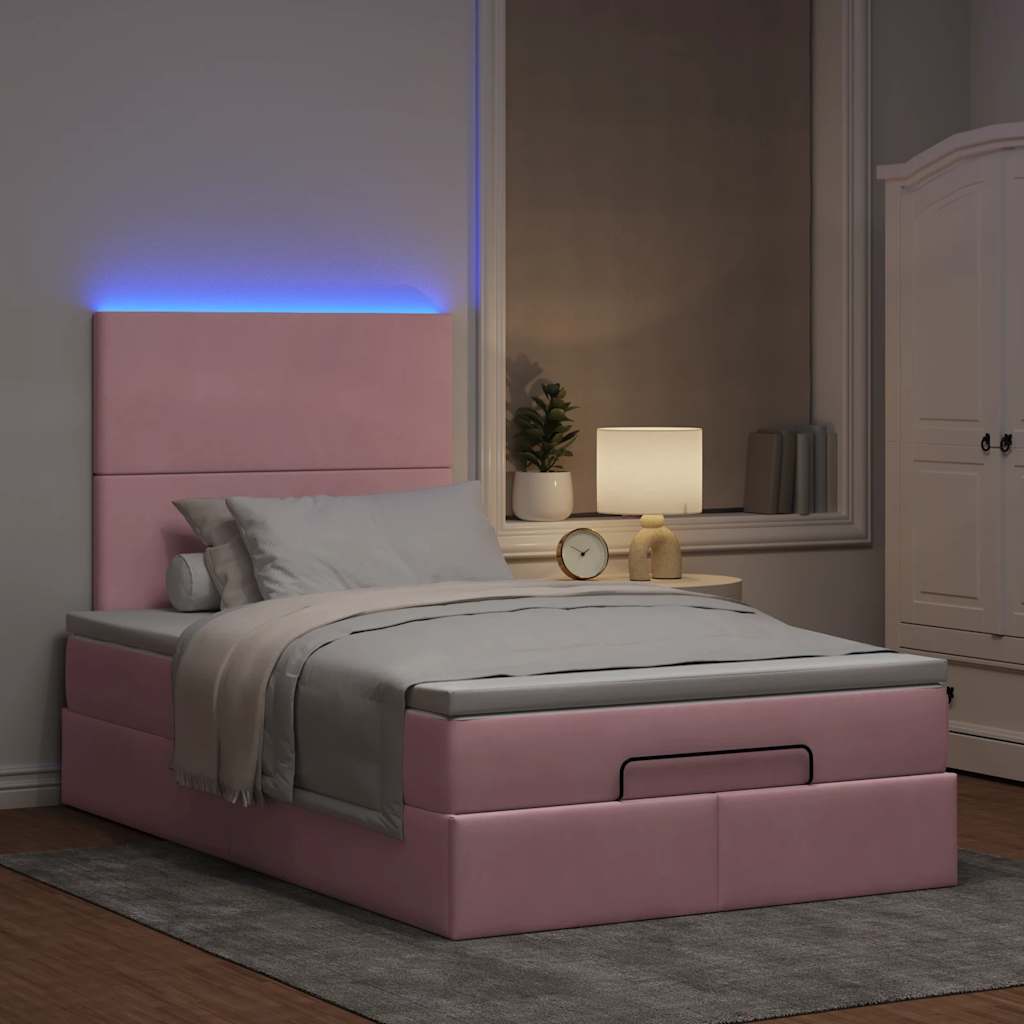 vidaXL Ottoman bed met matrassen en LED's 120x200cm fluweel roze afbeelding