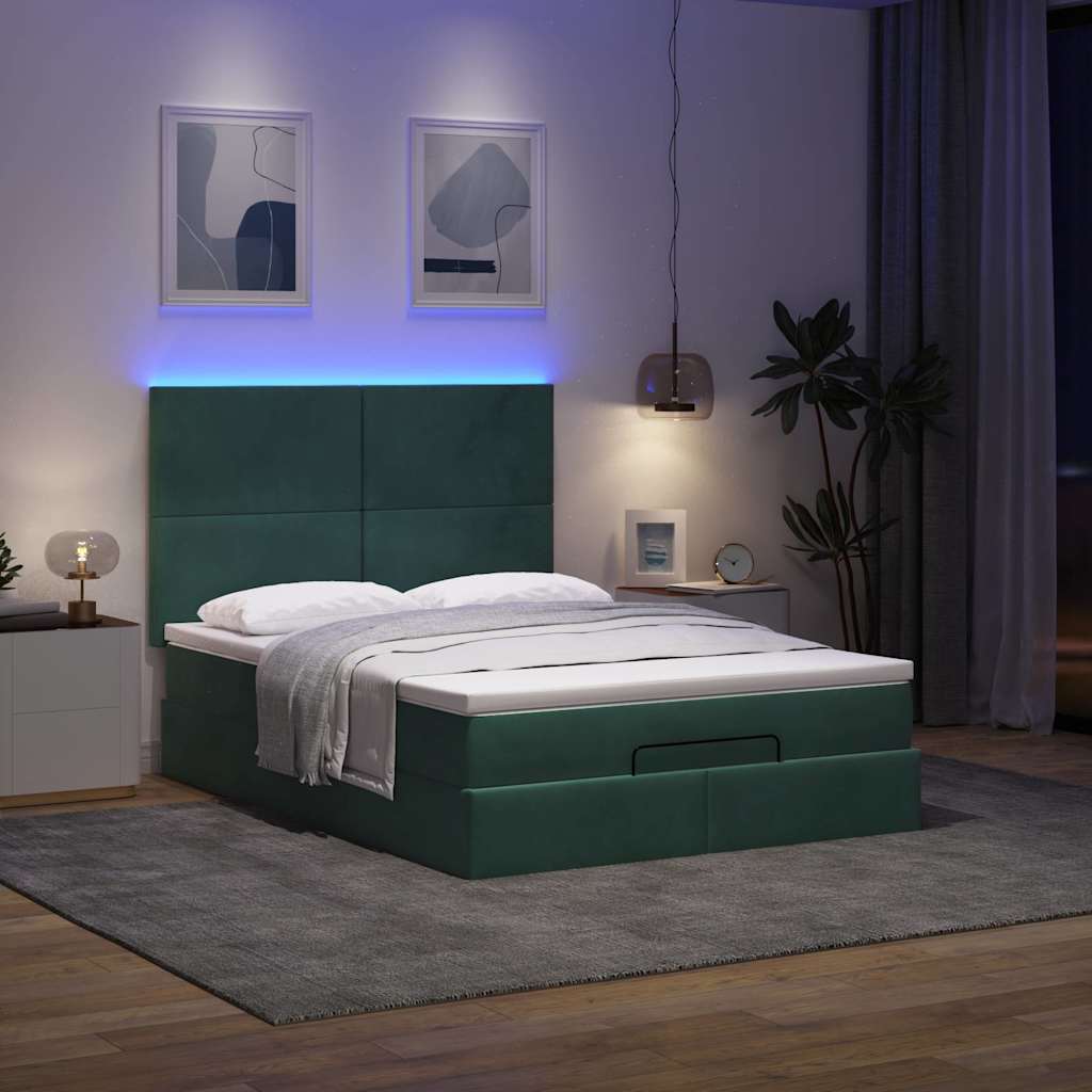 Thumbnail - vidaXL Ottoman-Bett mit Matratzen & LEDs Dunkelgrün 140x200 cm Samt
