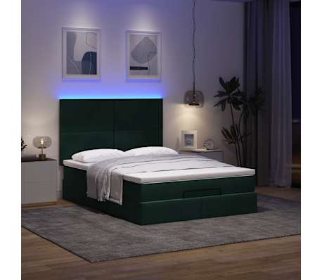 vidaXL Estrutura cama otomana colch&otilde;es 140x200 cm veludo verde escuro