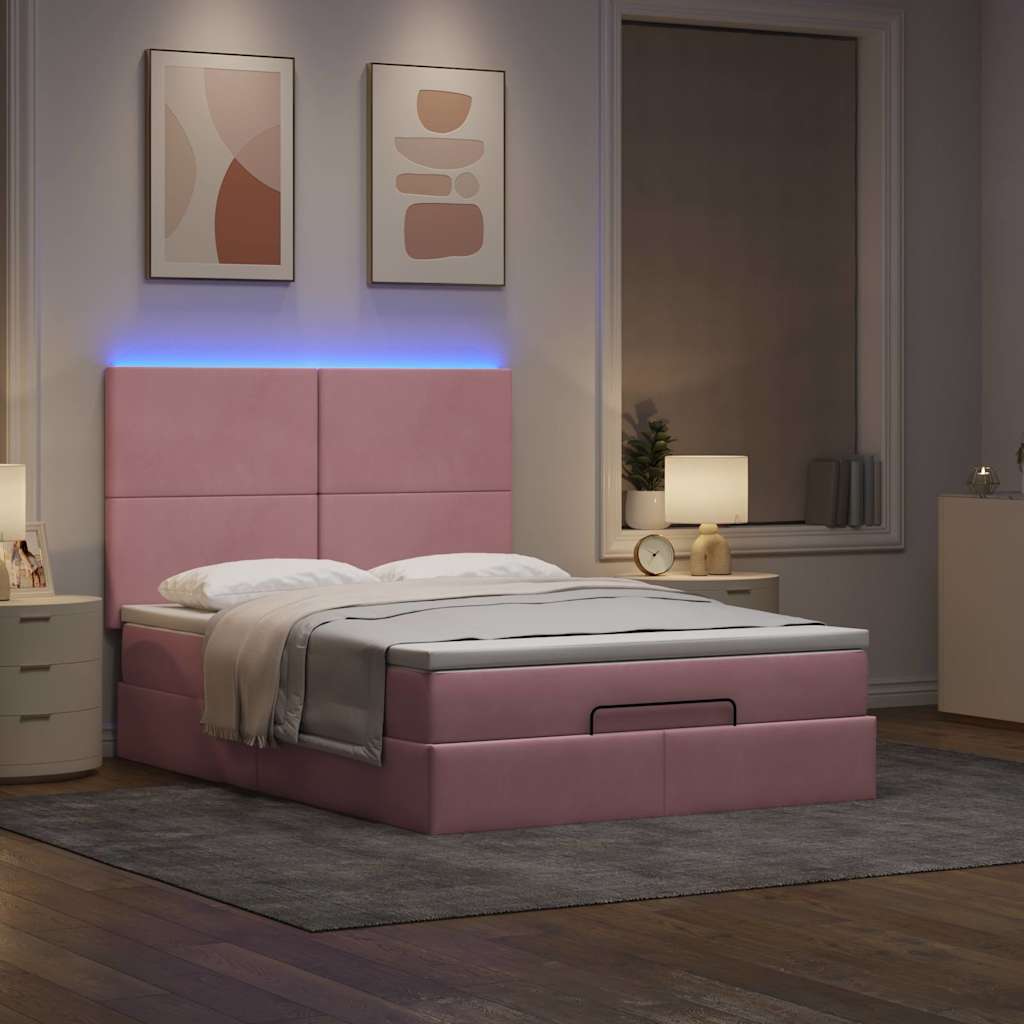 Thumbnail - vidaXL Ottoman-Bett mit Matratzen & LEDs Rosa 140x200 cm Samt
