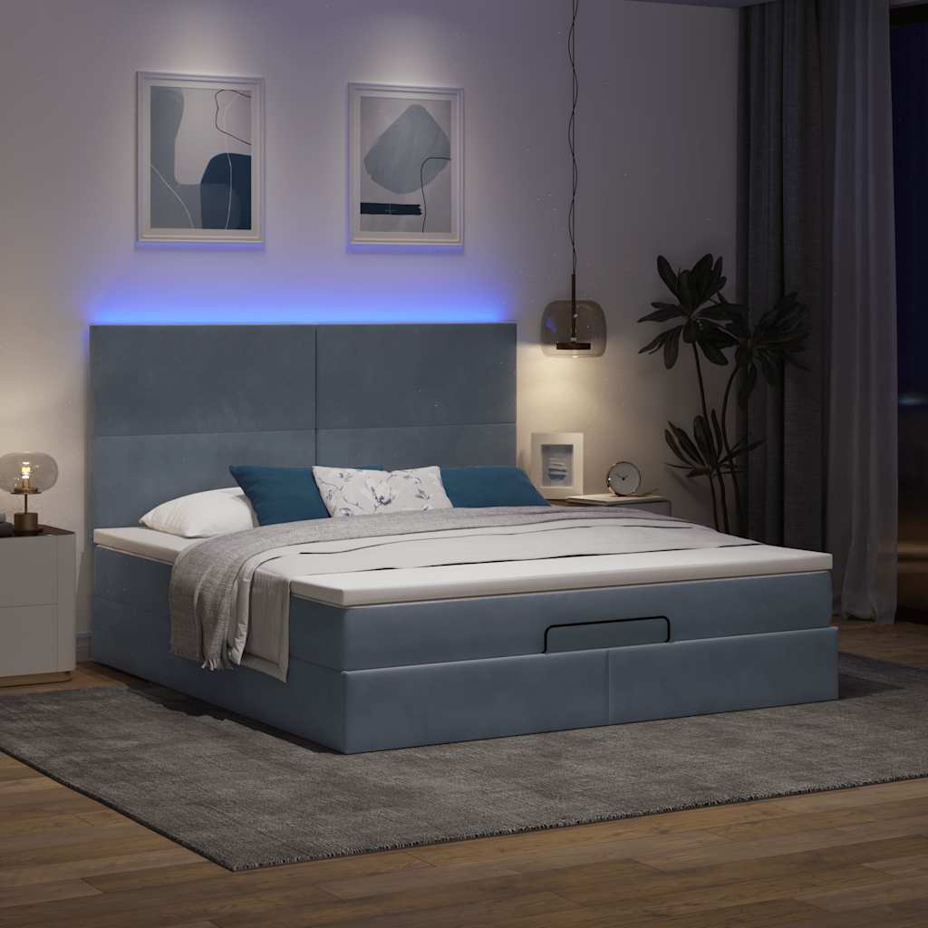 vidaXL Ottoman bed met matrassen en LED's 180x200cm fluweel afbeelding