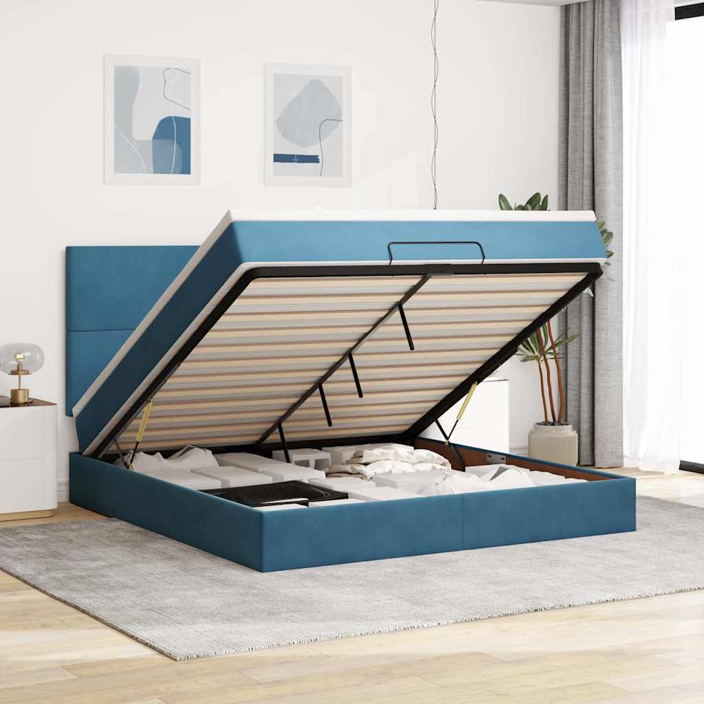 vidaXL Cadru pat otoman cu saltele Albastru închis 180x200cm catifea