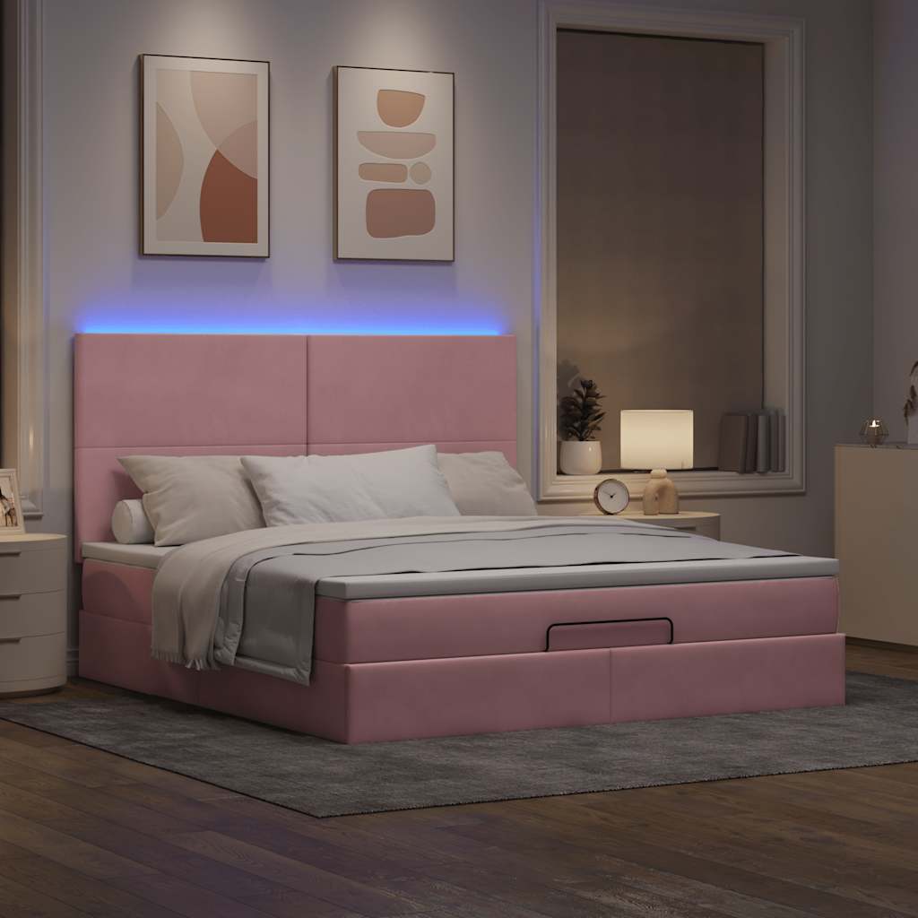 Thumbnail - vidaXL Ottoman-Bett mit Matratzen & LEDs Rosa 180x200 cm Samt