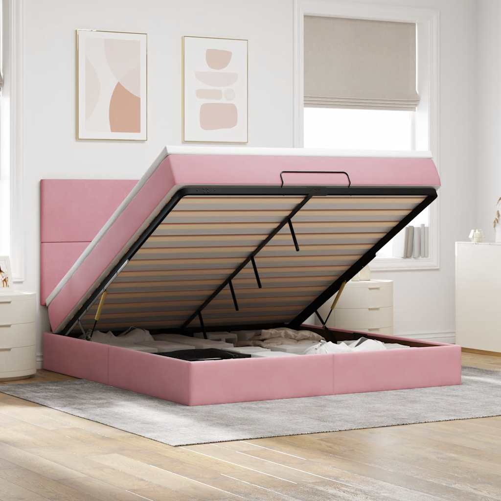 vidaXL Cadru de pat otoman cu saltele Roz 180x200cm catifea