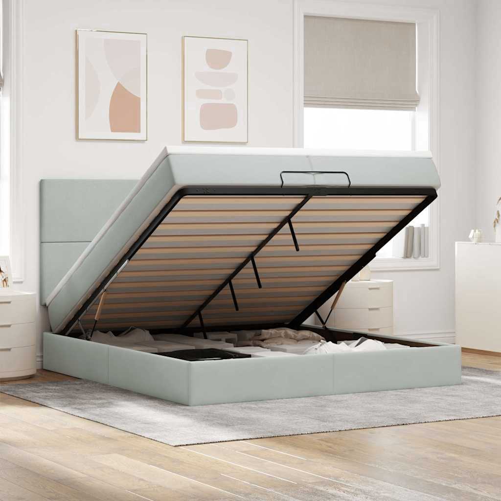 vidaXL Cadru de pat otoman cu saltele Gri deschis 200x200cm catifea