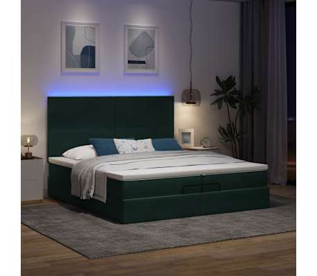 vidaXL Estrutura de cama otomana com colch&atilde;o verde escuro Veludo