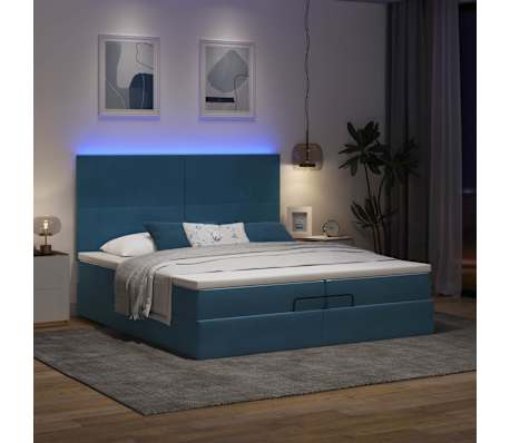 vidaXL Cama otomana com colch&otilde;es/LEDs 200x200 cm veludo azul-escuro