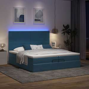 vidaXL Cama otomana com colch&otilde;es/LEDs 200x200 cm veludo azul-escuro