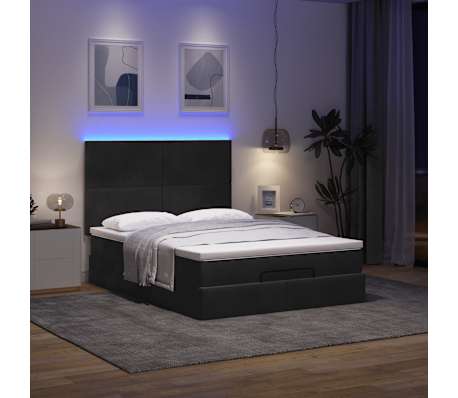 vidaXL Ottoman Bed with Mattresses & LEDs Black Double Velvet