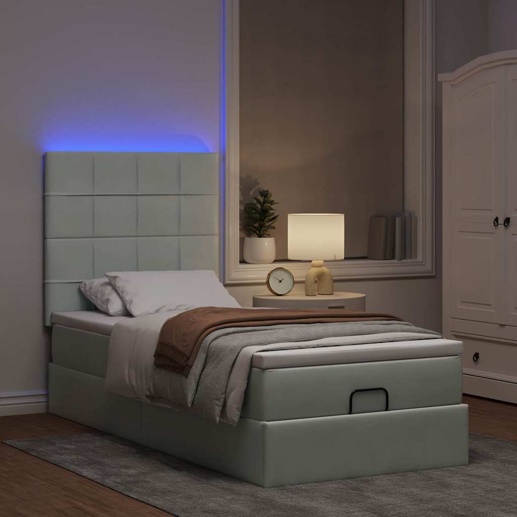 Thumbnail - vidaXL Ottoman-Bett mit Matratzen & LEDs Hellgrau 80x200 cm Samt
