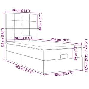 Osmanský rám postele s matracemi tmavě šedá 80x200cm samet - obrázek 18
