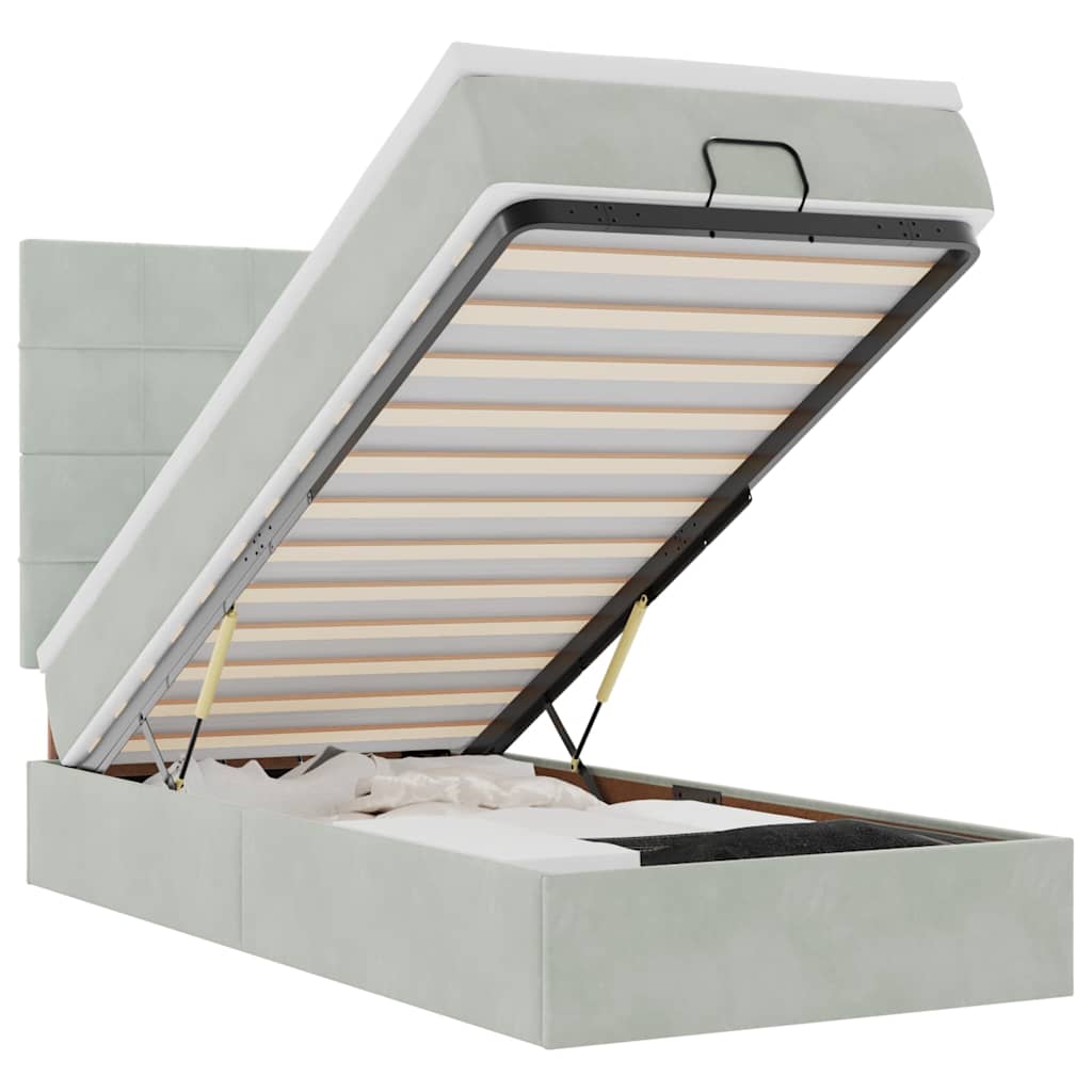 Thumbnail - vidaXL Ottoman-Bett mit Matratzen & LEDs Hellgrau 90x190 cm Samt