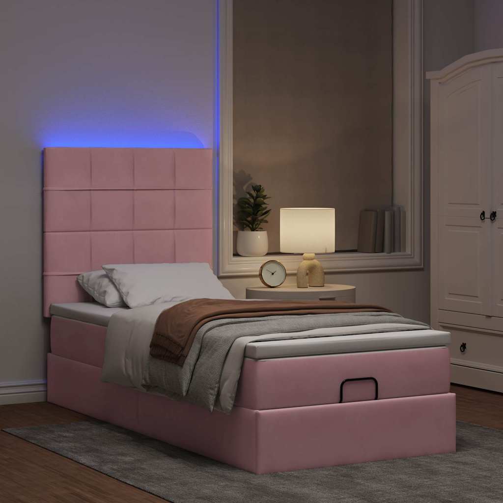 vidaXL Ottoman bed met matrassen en LED's 90x190cm fluweel roze afbeelding