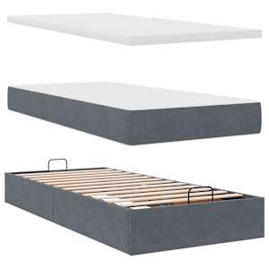 Osmanský rám postele s matracemi tmavě šedá 90x200cm samet - obrázek 12